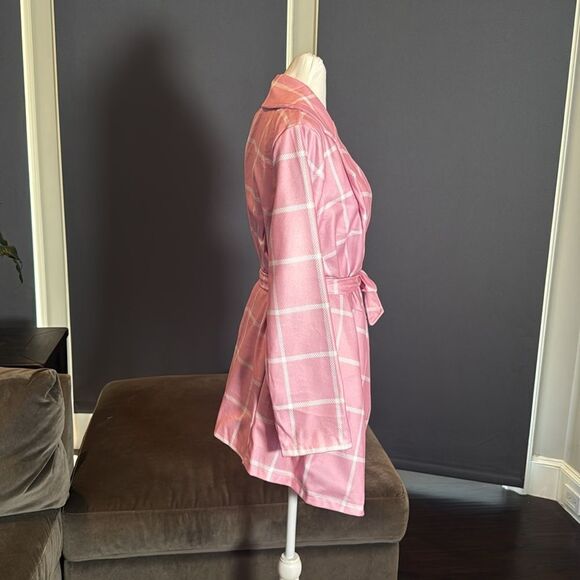 Women’s Pink Turn Down Collar Wrap Trench Coat Grid Pattern Size L (**Tag XL) - Picture 4 of 12